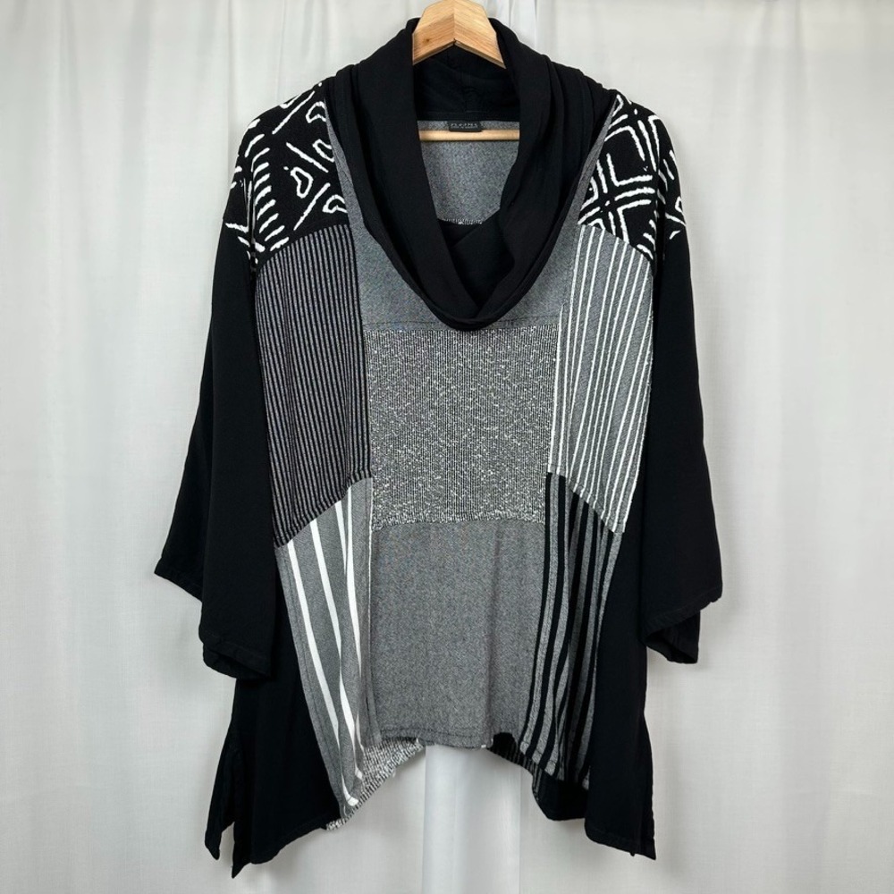 Dairi Patchwork Cowl Neck Tunic Top One Size Moroccan Art To Wear Lagenlook Boho